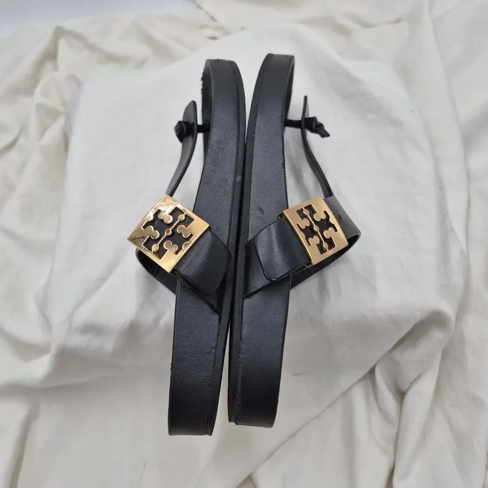 Tory Burch Mellow Thong flip flop SANDAL Black Leather Women's size 8.5